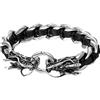 OIDEA Bracciale Braccialetto Uomo Bracciale Pelle Acciaio Inox Collegamento Doppia Testa di Drago Nero Argento