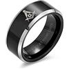 Bling Jewelry Anello Massonico da Uomo con Compasso Quadrato della Società Segreta, Ovale Nero, Placcato Oro 14K in Acciaio Inossidabile