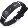 KBNSUIAN Bracciale in silicone nero con esagramma ebraico stella di David con ebraici Israele Mezuzah collana braccialetto ebraico gioielli per uomo donna regolabile, Acciaio inossidabile Silicone,