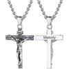 U7 Crocifisso Collana Uomo Croce Con Gesù Cristo Vintage Collana Uomo Personalizzata Nero Ciondolo Crocifisso Amuleto Religioso con Catena Regolabile 55+5 cm Regalo Cristiano Catolico