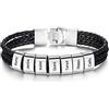 Glooraca Bracciali personalizzati con nome maschile Bracciale in pelle a treccia con nomi incisi Bracciale con nome personalizzato per i regali del padre e del marito (Silver, 4 Names)