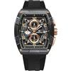 Naviforce Orologio cronografo impermeabile da uomo, sportivo, rettangolare, con data automatica, orologi al quarzo da polso per donna, cinturino in silicone colorato, Nero oro, Cinturino
