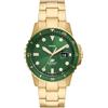 Fossil Orologio subacqueo blu da uomo, movimento al quarzo con data a tre lancette e cinturino in acciaio inossidabile o in pelle, 42 mm, Verde e oro
