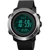 Findtime - Orologio digitale da uomo al quarzo, con bussola, contapassi, barometro, altimetro, luce LED, conto alla rovescia e termometro militare, Nero