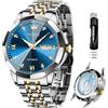 OLEVS Luxury Mens Cronografo Lunare Phase Two Tone Acciaio Inox Impermeabile Luminoso Business Calendar