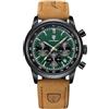 FORSINING Orologio da polso da uomo, al quarzo, analogico, cinturino in pelle, casual, sportivo, cronografo, luminoso, impermeabile, con display della data, Verde, Cinturino