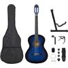 vidaXL Set di chitarra classica per principianti, 12 pezzi, blu 4/4 39