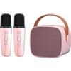 Cuifati Macchina per Karaoke Bluetooth per Adulti e Bambini, Altoparlante Portatile retrò Audio Stereo con 2 Microfoni Wireless, Set Karaoke per Canto Bluetooth 5.3 per Feste in Casa KTV (Rosa)