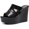 TNMIUH Zoccoli Donna con Zeppa Alta 12cm, Sandali Slip-On Peep Toe Nero, Plateau 4cm, Nero, Bianco, Rosso, Oro,Nero,36 EU