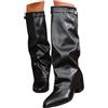 pvucpot Stivali Donna Invernali Autunnali Stivali Donna Invernali Cowboy Stivaletti Alti Tacchi Biker Fold Over Boots con Tacco