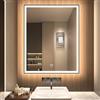 GANPE Specchio da bagno a LED, specchio da trucco da parete, grande specchio moderno senza cornice, anti nebbia+IP44 impermeabile+verticale e orizzontale (100 x 80 cm)