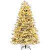 COSTWAY Albero di Natale Innevato 135/180/215 cm, Albero di Natale Pre-Illuminato con 200/350/450 Luci LED Bianche Calde, 688/1022/1328 Punte di Rami PE PVC, per Casa, Negozio e Ufficio (215 CM)