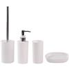 BM 4042 Set di Accessori da Bagno in Plastica, Set Accessori Bagno Completo 4 Pezzi, Dispenser, Portaspazzolino, Portasaponetta, Portascopino Bianco