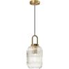 XIRYTU-H Lampadario Moderno in Vetro Trasparente a Righe, Lampada a Sospensione Regolabile con Finitura Ottone, Plafoniera E27 per Isola della Cucina, Sala da Pranzo, Camera da Letto (14cm)