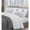 PELLECCHIA 1969| Set Lenzuola Letto Matrimoniale Fantasia Orsetto Tartan e Gattini 100% Cotone Made in Italy Lenzuolo sopra + sotto con Angoli + Federa/e con Stampa su due i Lati (Gatti Miao Grigio)