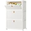 HOMIDEC Scatole Plastica con Coperchio e Ruote, Scatola Portaoggetti Pieghevole, Cassettiera Plastica, 33 L, 3 Unità, Adatto per Riporre Snack, Giocattoli, Libri, Vestiti, Bianco Crema