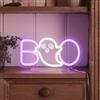 Lights4fun Lampada neon BOO per Halloween - viola e bianco neon flex su telaio acrilico trasparente - con interruttore a levetta e base rimovibile - decorazione per feste, decorazione da parete