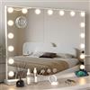 Dradaomull Specchio Trucco con Luci, Specchio Hollywood da Tavolo con 17 Lampadine LED, 3 colori di illuminazione, Specchio da trucco con USB e ingranditore 10x, Installazione su tavolo e a parete - 70*55cm