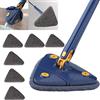 Earnmore - Mocio Triangolare Girevole a 360 Gradi, Telescopico Regolabile, Multifunzione, Push-Pull Automatico (Blu + 6 Cuscinetti)