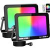 RIGIDON 2 x 150W Faretto LED RGB Smart, 15000LM Inteligente Proiettore Faro RGBW con controllato APP, Impermeabile luce di inondazione multicolore Interna ed Esterna per giardino palco partito