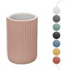 Inbagno Portaspazzolini bagno da appoggio rosa cannettato in ceramica soft touch, bicchiere multiuso o porta penne, SPRING