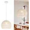 COSTWAY Lampada a Sospensione, Lampadario Moderno con Struttura in Metallo e Cupola in Carta, Luce con Altezza Regolabile per Cucina, Camera da Letto e Soggiorno, 43 x 43 x 34 cm (Beige)