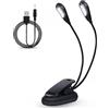 Agatige Luce per Libro a LED a Clip, Lampada da Lettura Doppia Testa Alimentazione a Batteria USB e AAA Mini Luce a Doppio Braccio Regolabile per Studio, Letto, Viaggi(8 Perline)