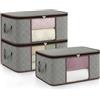 unycos - 3 Pezzi | Scatole per Vestiti 35L, Tessuto con Finestra Trasparente 48x36x20cm, Scatole/Borsa Pieghevoli, Organizzatore Sotto il Letto per Piumini, Asciugamani, Cuscini (Grigio/Marrone)