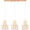 iDEGU 3 Luci Lampadario a Sospensione Vintage E27 Plafoniera Industriale in Legno Metallo Gabbia Lampada da Soffitto Retrò Lampade a Sospensione per Cucina Salotto Cameretta (Oro Rosa, Legno, Barra)