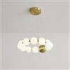 SANGPAO Decorazione domestica Lampadario rotondo in rame di metà secolo per tavolo da pranzo Lampadario a bolle ad anello a LED per soggiorno Lampada a sospensione a soffitto a globo bianco latte a 18