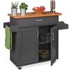 Relaxdays Carrello da Cucina con Cassetti, Piano di Lavoro, 2 Scomparti, Porta Spezie & Asciugamani, Grigio/Naturale