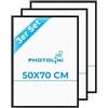 PHOTOLINI Cornici 50x70 cm nero legno MDF, set di 3 cornici per poster, plexiglass infrangibile, da parete, accessori extra inclusi - per foto, immagini e poster