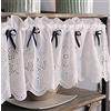 A.Monamour Tenda a Mantovana in Cotone Bianco Ricamato Pizzo Rustico - Corta Mezza Tenda per Porta, Armadio, Finestra a Vetro - Cucina, Bistrot, Caffè - Fiocco Blu Scuro