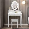 GYMAX Set Toeletta da Trucco, Illuminata a 10 Lampadine LED, 4 Cassetti per Cosmetici, Specchio Regolabile e Staccabile, Sgabello Imbottito, Moderno ed Elegante, 75x40x145 cm, Bianco
