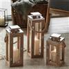 Lights4fun Set di 3 Lanterne in Legno con Candela TruGlow® LED a Pile con Timer e Manico in Corda di 41 cm, 34 cm e 26 cm Decorazione per Interni ed Esterni