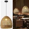 KXEcoLife Lampada a Sospensione a LED in Rattan, Lampada Boho in Erba Marina da 48 cm, lampadario a 1 Luce con Piante acquatiche Intrecciate a Mano per Sala da Pranzo, Soggiorno, Camera da l