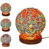 LSFYYDS Lampada da Tavolo Turca (L: 3,9 X A: 5,2), Lampade in Vetro a Mosaico con Base in Legno, Lampade da Comodino in Stile Bohémien, Lanterna Marocchina per Decorazioni Soggiorno