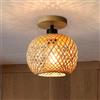 Mengjay Retro Plafoniera in Bambù e Legno Lampadario Boho E27 Lampada da Paralume Design Gabbia,lampada per camera da letto, cameretta dei bambini, corridoio, corridoio