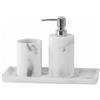 Inbagno Set Accessori Bagno 3 Pezzi Linea Ivy Dispenser Sapone, Portaspazzolino E Vassoio Finitura Effetto Marmo Bianco In Resina Durevole