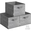SONGMICS Scatole Portaoggetti Pieghevoli, Set di 3 Contenitori, 40 x 30 x 24 cm, Organizzatori per Armadio, 2 Maniglie, Portaetichette, per Camera da Letto Soggiorno, Grigio Giunco ROB440G01