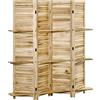 HOMCOM Paravento da Interni Pieghevole a 4 Ante, Separé con Ripiani e Design a Doghe, Divisorio per Ambienti in Legno di Paulonia per Casa e Ufficio, 162x170 cm, Legno