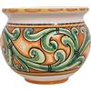 Sicilia Bedda - VASO IN CERAMICA SICILIANA - Prodotto Artigianale di Alta Qualità - Altezza 14 CM Diametro 15 Cm (Maioliche Verde e Arancio)