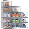 HOMIDEC 12 pcs Scatole per Scarpe,Scatole Portascarpe in Plastica Trasparenti impilabili, Contenitori Portascarpe con Coperchi per donna/uomo,Grigio