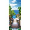 A.Monamour Adesivo Porta Autoadesiva Ponte di Legno tra Alberi E Fiori con Paesaggio Marino Vinile PVC Adesivi per Porte Interne 3D Pellicola Adesiva Poster Sticker Murale Parete Carta da Parati