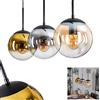 hofstein Lampada a sospensione Gastor in metallo/vetro nei colori nero/oro/trasparente/fumo, design moderno retrò/vintage con paralumi in vetro (Ø 20 cm), altezza max. 137 cm, 3 x E27, senza lampadine