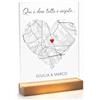 Instant Project Targa Luminosa Personalizzata 15x20 cm con Mappa del Luogo Primo Incontro Bacio - Lampada Dove Tutto è Iniziato con Base in Legno - Regalo Coppia, Anniversario, Fidanzati, San Valentino