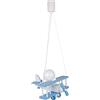 IPP Lampadario a Sospensione per Cameretta Bimbi, Lampada Aereo in Legno Colorato, 32x30 cm (Celeste - Bianco)