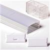Aftertech® 2m 2metri 2310 23x10mm PROFILO LARGO ALLUMINIO PER STRISCE STRIP LED BARRA RIGIDA 2MT + COVER OPACA