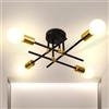 WOTTES Lampada da soffitto moderna in metallo industriale, lampada da soffitto Sputnik con base E27 per soggiorno, cucina, camera da letto e corridoio. (4 luci colore nero + oro)