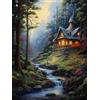 RKFLGEW 14CT Punto Croce Kit Da Ricamare Set Punto Croce Fantasy Forests Cottage Kit Da Ricamo Per Paesaggi Di Montagna E Fiume Per Principianti Kit Punto Croce Fai Da Te Per Adulti 30x40cm